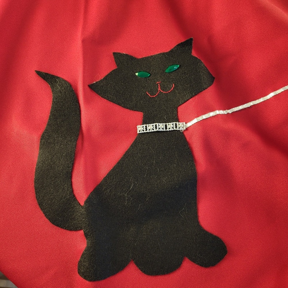 Red Handmade Black Cat Poodle Style Skirt Waist 34 x 30" L Sz M-L Halloween